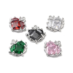 Real Platinum Plated Glass Rhinestone Charms, with Brass Findings, Faceted, Heart Charm, Real Platinum Plated, 14.5x14x4mm, Hole: 1mm