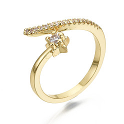 Real 16K Gold Plated Brass Micro Pave Clear Cubic Zirconia Cuff Rings, Open Rings, Nickel Free, Star, Real 16K Gold Plated, Inner Diameter: 17mm