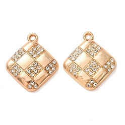 Light Gold Alloy Rhinestone Pendants, Rhombus Charms, Light Gold, 22x19x3.3mm, Hole: 1.6mm