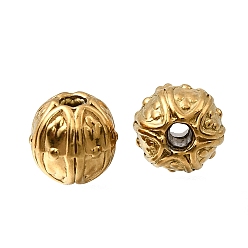 Настоящее золото 18K 304 из нержавеющей стали бусы, ионное покрытие (ip), круглая с цветком, реальный 18 k позолоченный, 5.7x5.5 мм, отверстие : 1.2 мм