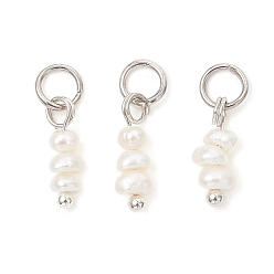Нержавеющая Сталь Цвет Подвески-рондели из натурального пресноводного жемчуга, с 304 фурнитурой из нержавеющей стали, старинный белый, цвет нержавеющей стали, 11~12x3.5~4x3~3.5 мм, Перейти кольцо: 5.1x0.8 мм, внутренний диаметр: 3.3 мм