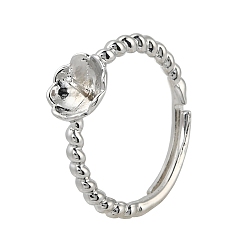 Платина Латунные крепления колец для пальцев, за половину пробурено бисера, регулируемый, платина, 16 мм