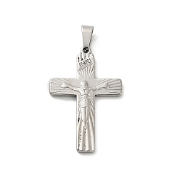 Нержавеющая Сталь Цвет 304 подвески из нержавеющей стали, Крест с Иисусом, цвет нержавеющей стали, 35x22.5x2.5 мм, отверстие : 6x4 мм