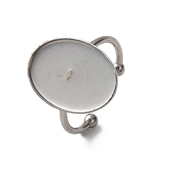 Нержавеющая Сталь Цвет 304 компоненты открытого кольца манжеты из нержавеющей стали, простые настройки кольца пэда, овальные, цвет нержавеющей стали, лоток : 18.5x13.5 мм, 1.5 мм, внутренний диаметр: регулируемый