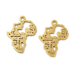 Golden Ion Plating(IP) 304 Stainless Steel Pendants, Laser Cut, Map Charm, Golden, 19.5x14.5x1mm, Hole: 1.8mm