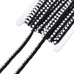 Black 9~10 Yards Polyester with Plastic Beads Ribbon, for Cloth Dress Sewing Accessories, Black, 1/4~1/2 inch(7~11.5mm)
