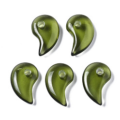 Olive Drab Transparent Glass Pendants, Magatama, Olive Drab, 24~25x15.5x6mm, Hole: 3mm