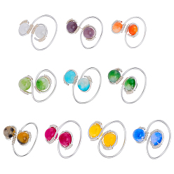 Смешанные камни 10Кольца-манжеты из натурального персидского нефрита и желтого нефрита, с медной проволокой, круглые, размер США 7 1/2 (17.7 мм)