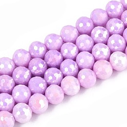 Сливовый Антикоррозийные гальванические стеклянные бусины, круглые, имитация драгоценных камней, граненый(96 граненый), слива, 8 мм, отверстие : 1~1.2 мм, около 54~55 шт / нитка, 14.96~15.35 дюйм (38~39 см)