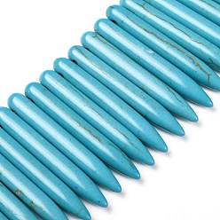 Medium Turquoise Synthetic Magnesite Beads Strands, Tusk Shape, Dyed, Medium Turquoise, 34x5mm, Hole: 1mm, about 89pcs/strand, 17.32 inch(44cm)