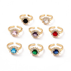 (52) Непрозрачная лаванда Кубический цирконий плоское круглое открытое кольцо-манжета, кольцо из латуни с покрытием из настоящего золота 18k для женщин, без кадмия и без свинца, разноцветные, размер США 6 1/2 (16.9 мм)