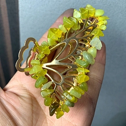Зелено-Желтый Сплав клипы коготь волос, с естественным нефритом, бабочка, аксессуары для волос для женщин и девочек, зеленый желтый, 80x50x20 мм