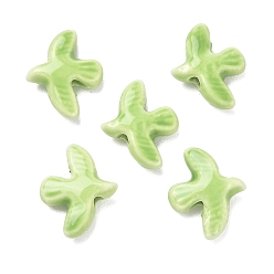 Vert Perles en porcelaine manuelles, colombe de la paix, porcelaine émaillée lumineux, verte, 17~17.5x13.5~14x4.5~5mm, Trou: 1.6~1.8mm