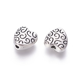 Antique Silver Tibetan Style Alloy Beads, Cadmium Free & Lead Free, Heart, Antique Silver, 9x9x4mm, Hole: 1.5mm