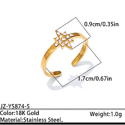 Star Ocean 304 Stainless Steel Rhinestone Cuff Open Rings, Golden, Star, 17mm