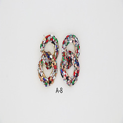 Разноцветный Серьги-гвоздики из сплава и стекла, овальные цепи бордюров, красочный, 60x35 мм