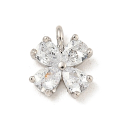 Платина Подвеска с клевером, латунное микропаве, прозрачные подвески с кубическим цирконием, долговечный, без кадмия и без свинца, платина, 9.5x8.5x2.5 мм, отверстие : 1.2 мм