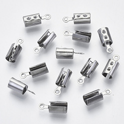 Stainless Steel Color Stainless Steel Column Cord Ends, Stainless Steel Color, Fit for 1mm Rhinestone, 12.5x5x5mm, Hole: 1mm