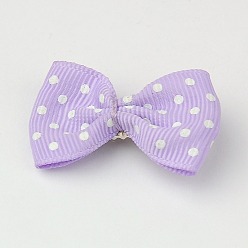 Lilac Iron Flat Alligator Hair Clips, with Printed Dot Ribbon Bowknot, Lilac, 35~40mm