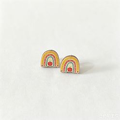 Rainbow Back to School Printed Wood Stud Earrings for Women, Rainbow, 14mm