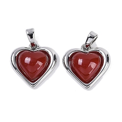 Платина Латунные подвески, с сердоликом, сердце, окрашенная и подогревом, платина, 15.5x15.5x5.5 мм, отверстие : 4x2 мм