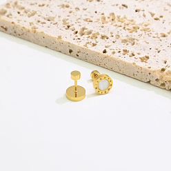 Real 18K Gold Plated 304 Stainless Steel Stud Earrings for Women, Round with Roman Numerals, Real 18K Gold Plated, 8mm