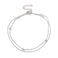 Stainless Steel Color Non-Tarnish 304 Stainless Steel Double Chains Multi-strand Anklet for Women, Stainless Steel Color, 8-7/8 inch(22.5cm)