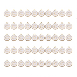 Letter C Подвески из позолоченного сплава, с эмалью, эмалированные блестки, плоско-круглые, белые, letter.c, 14x12x2 мм, отверстие : 1.5 мм, 50 шт / коробка