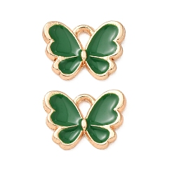 Green Alloy Enamel Pendants, Butterfly Charms, Golden, Green, 9x12.5x2mm, Hole: 1.5x2mm