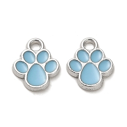Светло-Голубой Сплав эмали прелести, без свинца и без кадмия, платина, очарование отпечатка лапы, Небесно-голубой, 13x10.5x1.5 мм, отверстие : 2 мм