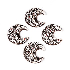 Кокосово-Коричневый Ручной работы фарфора большие кулоны, луна с птицей, фантазии античного стекла фарфора, кокосового коричневый, 51~53x51~53x11~12 мм, отверстие : 4~5 мм