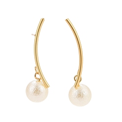 Настоящее золото 18K Серьги-гвоздики с подвесками из акрилового жемчуга, латунные серьги-подвески для женщин, без кадмия, без никеля и без свинца, реальный 18 k позолоченный, 38x5.5 мм, штифты : 0.8 мм