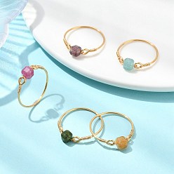 Золотой Кольца на палец из натуральных разноцветных турмалиновых бусин, кубические, с экологически чистой медной проволокой для женщин, золотые, размер США 9 3/4 (19.5 мм)