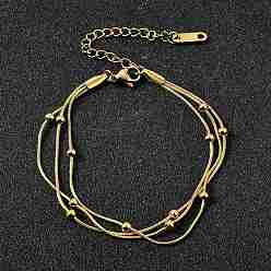 Золотой 304 многорядные браслеты-сателлиты из нержавеющей стали для женщин, золотые, 6-3/4 дюйм (17 см)