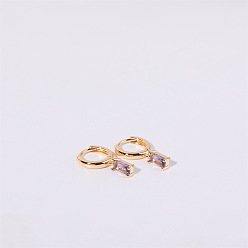 Лиловый Латунные микро проложить серьги обруча кубического циркония, золотые, сирень, 20x10 мм