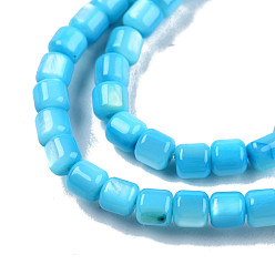 Deep Sky Blue Natural Freshwater Shell Beads Strands, Dyed, Column, Deep Sky Blue, 3.5x3.5mm, Hole: 0.8mm, about 110~113pcs/strand, 14.69 inch~15.08 inch(37.3~38.3cm)