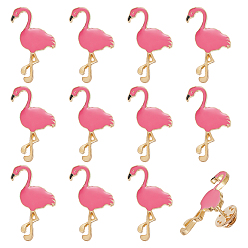 Ярко-Розовый 16 шт. эмалированные значки в форме фламинго, булавки для лацканов из сплава для одежды рюкзака, ярко-розовый, 32x19 мм
