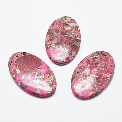 Камелия Натуральная серебряная линия регалит / имперская яшма / подвески из яшмы с морскими осадками, овальные, камелия, 49~50x29~30x5~6 мм, отверстие : 1 мм