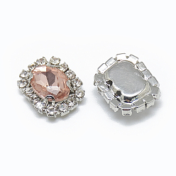 Светлый Бургундский Шить на горный хрусталь, многожильных ссылки, стекло горный хрусталь, с латунными зубцами в платиновых тонах, аксессуары для одежды, прямоугольные, светлый бордовый, 15x11x5 мм, отверстие : 0.8 мм