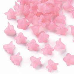Pink Transparent Acrylic Beads, Frosted, Flower, Pink, 17.5x12mm, Hole: 1.5mm, about 770pcs/500g
