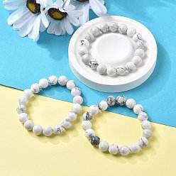 Говлит Натуральный Howlite бисерные браслеты простирания, круглые, 2-1/8 дюйм (55 мм), бусина : 10 mm