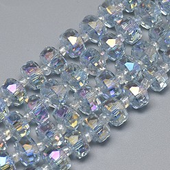 Light Steel Blue Electroplate Glass Beads Strands, Rainbow Plated, Faceted, Flat Round, Light Steel Blue, 5~6x4mm, Hole: 0.5mm, about 100pcs/strand, 23.62 inch