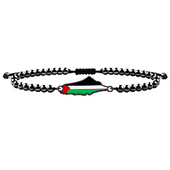 Черный Карта Палестины 304 Браслеты из нержавеющей стали с эмалированными звеньями, 304 Браслеты из плетеных бусин из круглых бусин из нержавеющей стали для женщин и мужчин, чёрные, 6.69 дюйм (17 см)