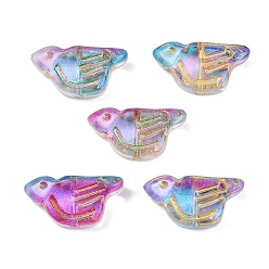 Фуксин Гальванопокрытие и стеклянные бусины с золотым металлическим плетением, птица, фуксиново-красные, 10x19.5x7 мм, отверстие : 1 мм