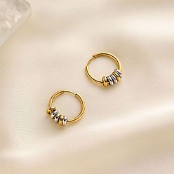 Золотой & Цвет Нержавеющей Стали Два тона 304 из нержавеющей стали серьги обруча, кольцеобразная форма с диском, золотые и нержавеющая сталь цвет, 20 мм