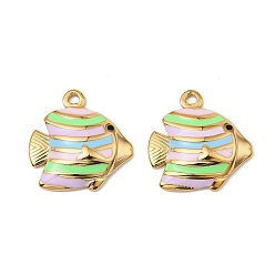 Разноцветный 304 нержавеющей стальной эмали подвески, очарование рыбы, ионное покрытие (ip), реальный 18 k позолоченный, красочный, 17x16.5x3.5 мм, отверстие : 1.5 мм
