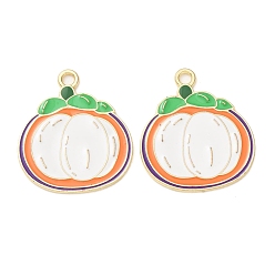 Mangosteen Alloy Enamel Pendants, Fruits Charms, Golden, Mangosteen Charms, 28x25x1.5mm, Hole: 2.5mm