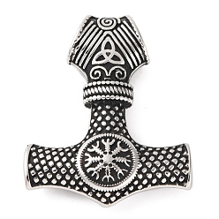 Античное Серебро 316 хирургические подвески из нержавеющей стали, молот Тора со шлемом трепета, античное серебро, 48x38.5x11 мм, отверстие : 9.5x5.5 мм