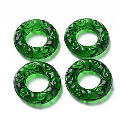 Green Transparent Handmade Bumpy Lampwork Linking Rings, Round Ring, Green, 25x6mm, Inner Diameter: 12mm