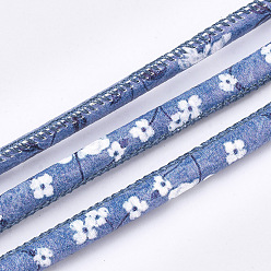 Royal Blue Printed PU Leather Cords, Flower Pattern, Royal Blue, 5~6mm, about 5.46 yards(5m)/roll